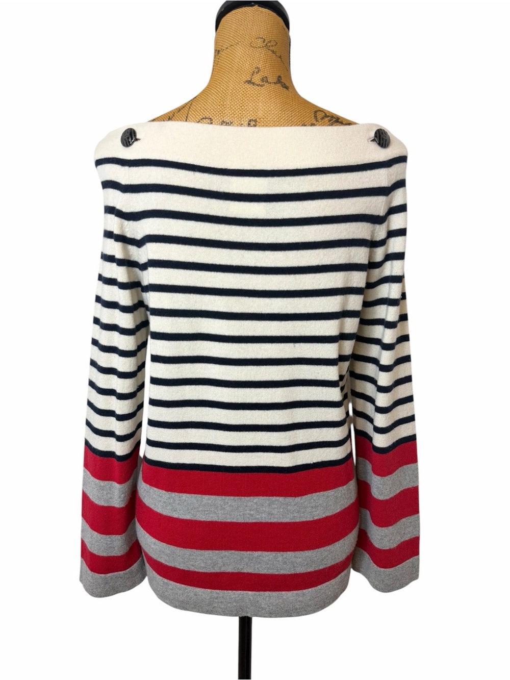 CHANEL 100% Cashmere CC Button Chain Shoulder Breton Sweater FR 40 US 8 - Picture 10 of 15